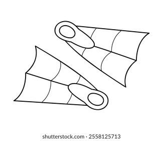 One pair of swimming flippers in black outline. Clip art for your projects.