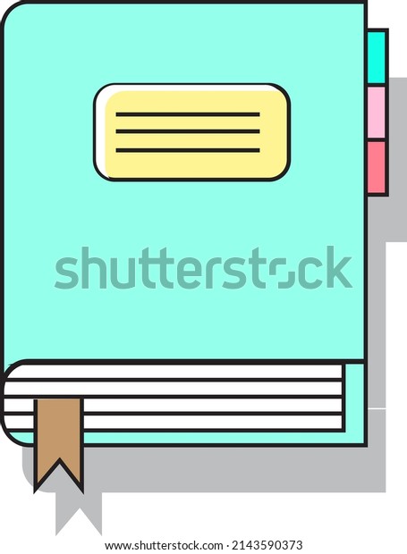 One pastel color\
book with a brown bookmark. Notebook with colorful divider tabs,\
vector mockup. Wire bound white blank diary with bookmark pages\
letter size, template.