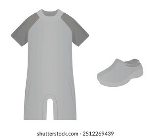 One peace kids swimsuit and clogs. vector