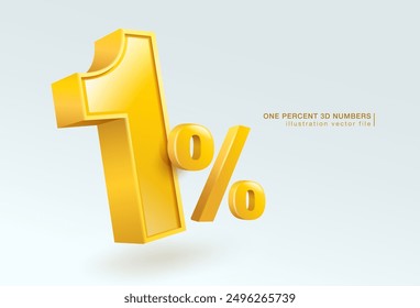 One percent 3d number or 1% special offer isolated on white background. 3d illustration vector file.