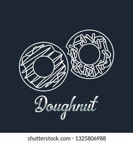 One perfect doughnut and small bitten doughnut with sprinkles design illustration with and lineart monoline style