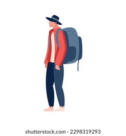 One person with backpack in nature over white
