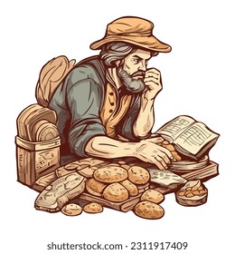 One person with book and baked bread icon isolated