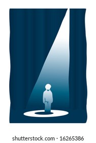One person costs on an empty scene in the light of spotlights (vector)