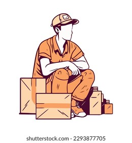 One person delivering package in uniform isolated