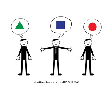 One person expressing an idea and two other people coming up with a different interpretation. 