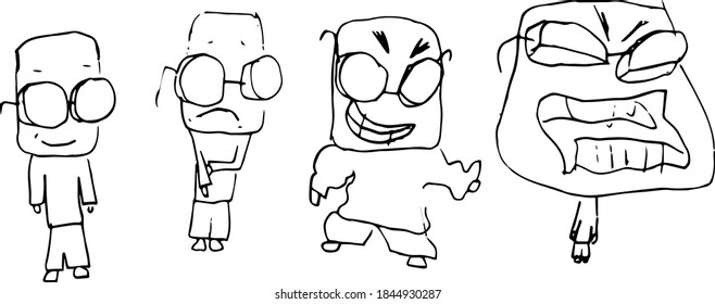 One person has different emotions. Human emotions.