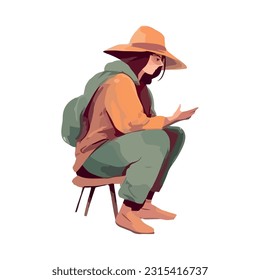 One person with hat sitting on chair icon isolated