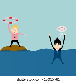 One person helping another.