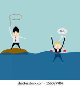 One person helping another.