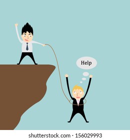 One person helping another.