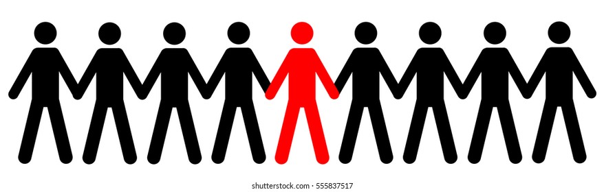 One person highlighted with red color from a collection of people in human figure