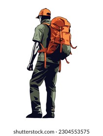 Una persona haciendo senderismo con icono de mochila aislado