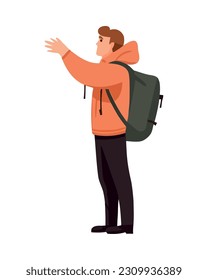 One person hiking with backpack isolated