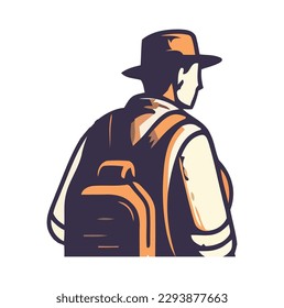 One person hiking with backpack in nature over white