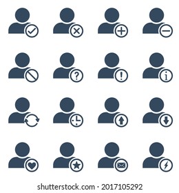one person with many different actions, vector outline icons set