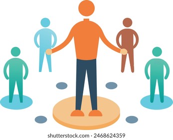 Eine Person als Ansprechpartner im Gespräch mit anderen als Anführer Vektorgrafik Illustration