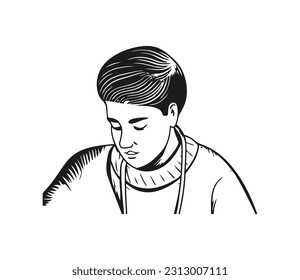 Una persona, vector de perfil, icono negro y blanco aislado