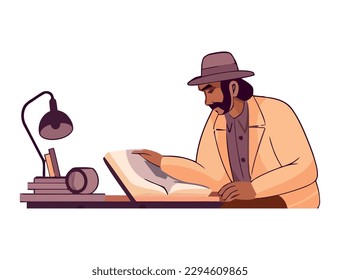 One person reading a book at table icon isolated
