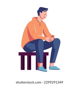 One person sitting on a winter bench over white