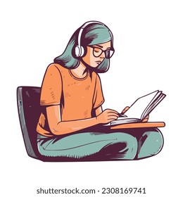 One person sitting, reading a book happily icon isolated