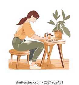 One person sitting at table working indoors icon isolated