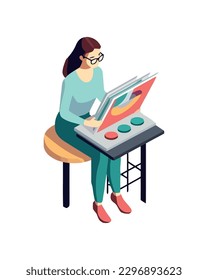 One person sitting, working creatively icon isolated