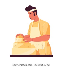 One person standing, smiling, baking fresh bread icon isolated