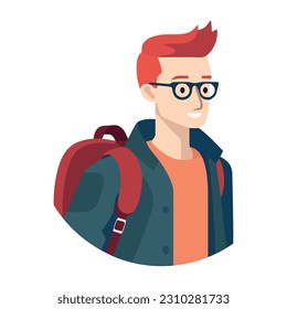 One person, a student standing with backpack icon isolated