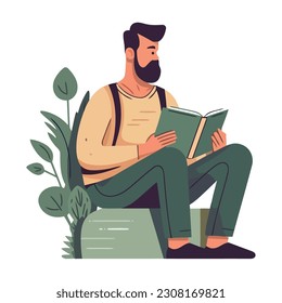 One person studying literature in a library icon isolated