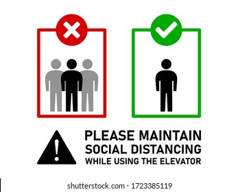 One Person at a Time Maintain Social Distancing and Keep Your Distance While Using the Elevator Icon. Vector Image.