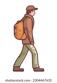 One person walking with backpack icon isolated