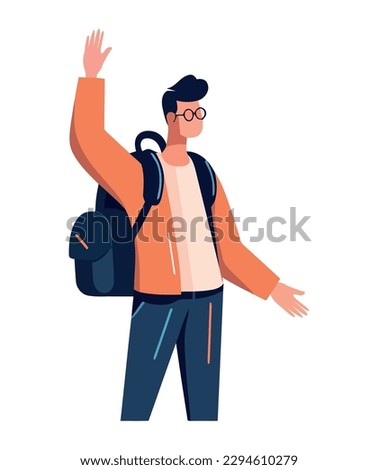One person walking with backpack, vector illustration icon isolated