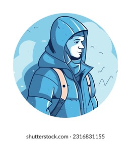 One person walking with backpack in winter icon isolated