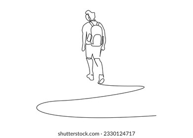 one person walking in nature hike trekking walking line art