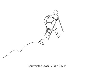 one person walking in nature hike trekking walking line art