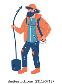 One person walking outdoors in winter clothing isolated