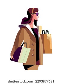 One person walking with shopping bag happily over white