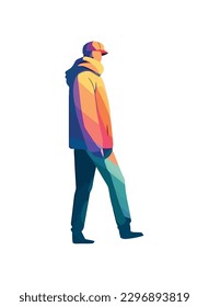 One person walking in winter with jacket icon isolated