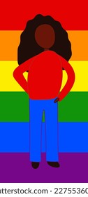 One person woman on LGBT rainbow background. The concept of protest, demonstration, fight for rights. Cartoon flat vector illustration.