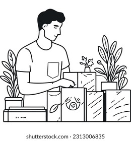 One person working on gardening decoration icon isolated