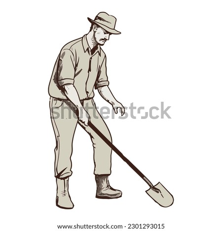 One person working outdoors digging with shovel over white