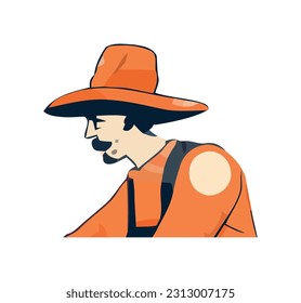 One person working outdoors wearing orange cap icon isolated