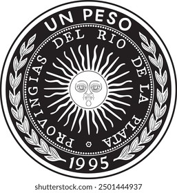 one pesos coin vector design argentina currency handmade silhouette	