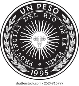 one pesos coin vector design argentina currency handmade silhouette	
