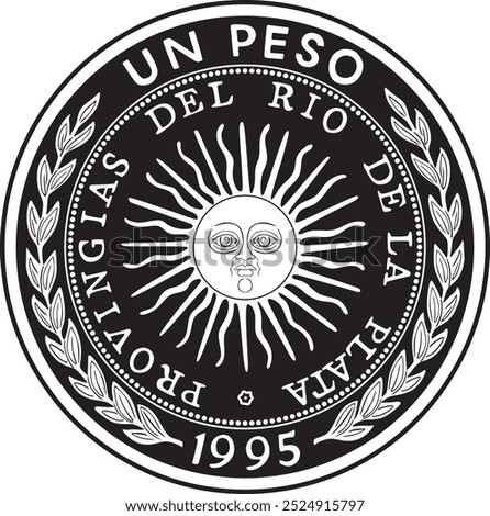 one pesos coin vector design argentina currency handmade silhouette	
