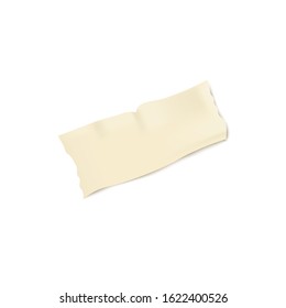 One piece of beige adhesive or masking tape with torn edges realistic style, vector illustration isolated on white background. Strip of brown ripped sticky tape or band or scotch pasted diagonally