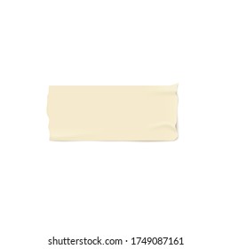 One piece of beige adhesive or masking tape with torn edges realistic style, vector illustration isolated on white background. Strip of brown ripped sticky tape or band or scotch pasted horizontally