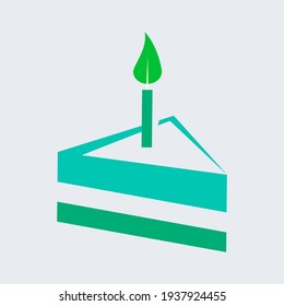 one piece of cake in green with a candle