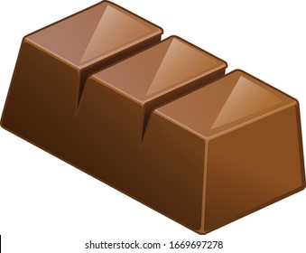 One piece of chocolate bar on white background illustration
